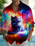 Oceanlyte Men's Graphic Colorful Cats Print Long Sleeve Shirt with Chest Pocket