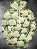 Oceanlyte Men's Printed Cauliflower Print Vegetable Pattern Long Sleeve Hoodie with Chest Pocket