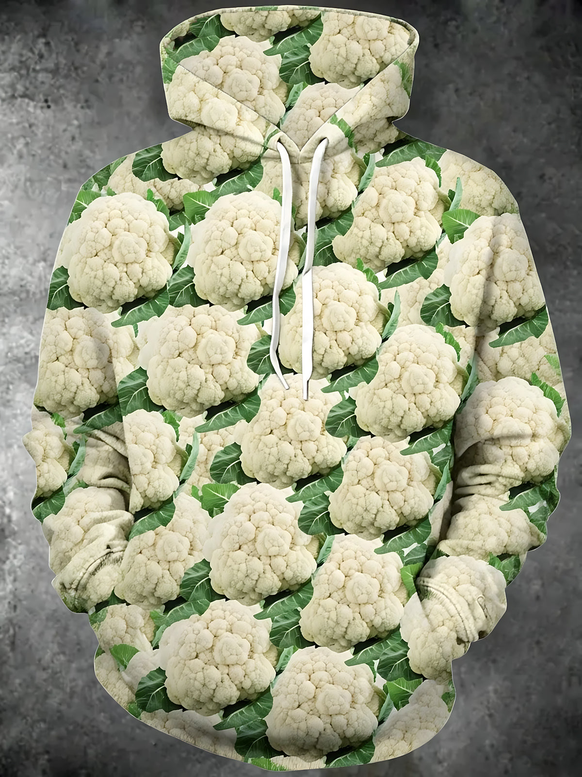 Oceanlyte Men's Printed Cauliflower Print Vegetable Pattern Long Sleeve Hoodie with Chest Pocket