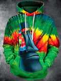 Oceanlyte Men's Hawaiian Tiki Statue With Peace Sign Print Long Sleeve Hoodie with Chest Pocket