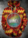 Oceanlyte Men's Tie Dye Tree Of Life Print Sun And Moon Print Long Sleeve Hoodie with Chest Pocket