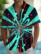 Oceanlyte Men's Graphic Abstract Spiral Geometric Lines Print Short Sleeve Shirt with Chest Pocket