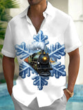Oceanlyte Men's Graphic Snowflake Print Vintage Train Print Short Sleeve Shirt with Chest Pocket
