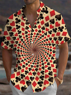 Oceanlyte Men's Printed Spiral Poker Print Card Suits Pattern Short Sleeve Shirt with Chest Pocket