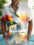 Oceanlyte Men's Printed Abstract Landscape Print Short Sleeve Shirt with Chest Pocket