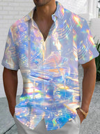 Oceanlyte Men's Graphic Piano Print Musical Notes Print Short Sleeve Shirt with Chest Pocket