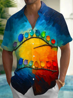 Oceanlyte Men's Printed Colorful Birds On Branch Print Short Sleeve Shirt with Chest Pocket