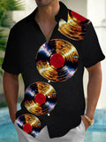 Oceanlyte Men's Vintage Style Vinyl Records Print Short Sleeve Shirt with Chest Pocket