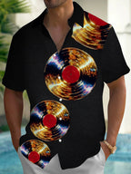 Oceanlyte Men's Vintage Style Vinyl Records Print Short Sleeve Shirt with Chest Pocket