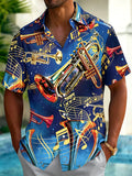 Oceanlyte Men's Hawaiian Trumpet Musical Notes Print Short Sleeve Shirt with Chest Pocket
