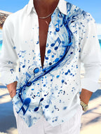 Oceanlyte Men's Graphic Blue Musical Notes Print Long Sleeve Shirt with Chest Pocket