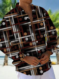 Oceanlyte Men's Printed Geometric Grid Pattern Long Sleeve Shirt with Chest Pocket
