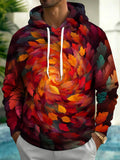 Oceanlyte Men's Printed Spiral Autumn Leaves Print Long Sleeve Hoodie with Chest Pocket