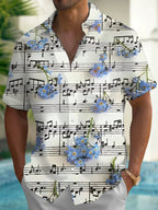 Oceanlyte Men's Hawaiian Musical Notes Sheet Music Print Short Sleeve Shirt with Chest Pocket