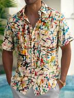 Oceanlyte Men's Printed Colorful Paint Splatter Print Short Sleeve Shirt with Chest Pocket
