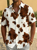 Oceanlyte Men's Patterned Cow Print Cowhide Pattern Short Sleeve Shirt with Chest Pocket