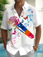 Oceanlyte Men's Graphic Colorful Microphone Print Short Sleeve Shirt with Chest Pocket