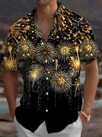 Oceanlyte Men's Hawaiian Golden Fireworks Print Short Sleeve Shirt with Chest Pocket