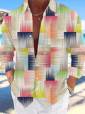 Oceanlyte Men's Printed Geometric Gradient Blocks Print Long Sleeve Shirt with Chest Pocket