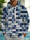 Oceanlyte Men's Printed Brick Wall Pattern Long Sleeve Hoodie with Chest Pocket