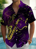 Oceanlyte Men's Graphic Saxophone Musician Print Short Sleeve Shirt with Chest Pocket