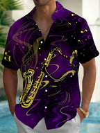 Oceanlyte Men's Graphic Saxophone Musician Print Short Sleeve Shirt with Chest Pocket