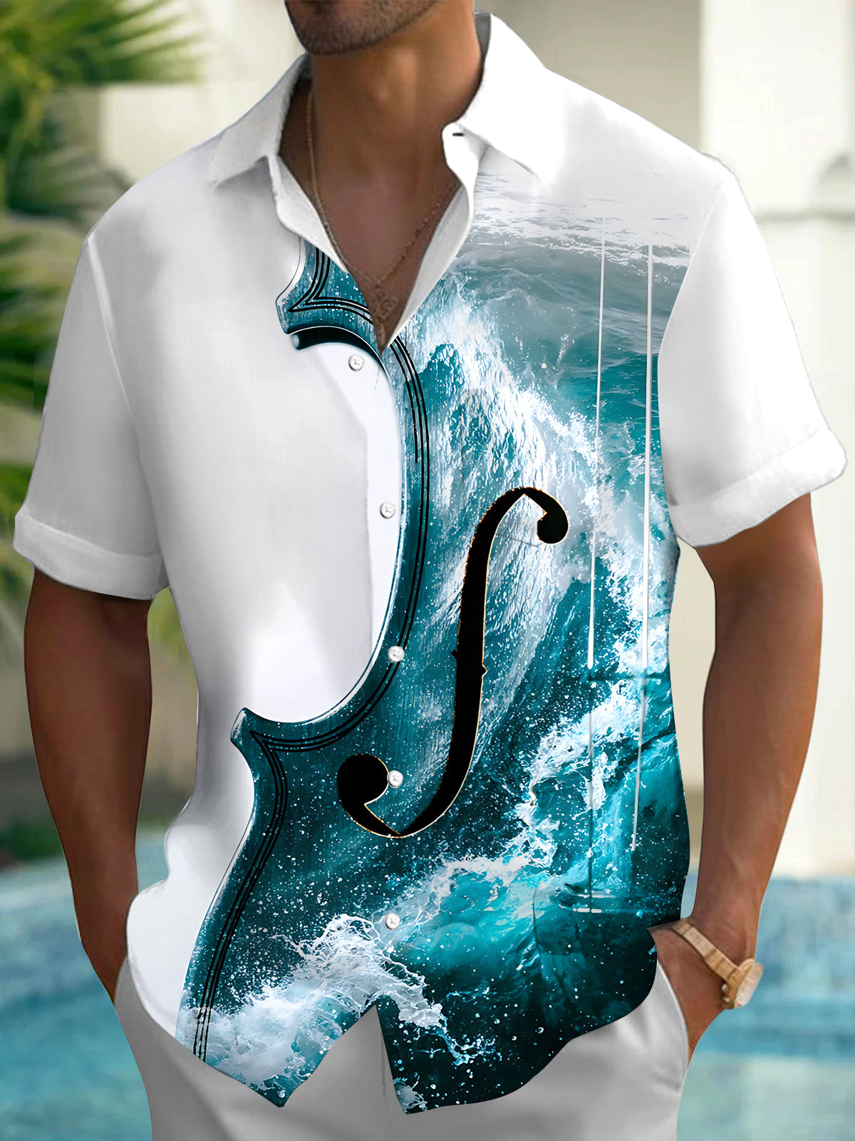 Oceanlyte Men's Graphic Violin Body Silhouette Print Short Sleeve Shirt with Chest Pocket
