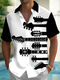 Oceanlyte Men's Graphic Guitar Headstock Silhouette Print Short Sleeve Shirt with Chest Pocket