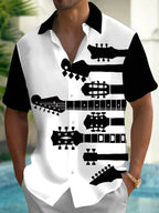 Oceanlyte Men's Graphic Guitar Headstock Silhouette Print Short Sleeve Shirt with Chest Pocket