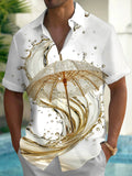 Oceanlyte Men's 3D Golden Umbrella Print Liquid Splash Print Short Sleeve Shirt with Chest Pocket