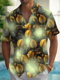Oceanlyte Men's Hawaiian Golden Leaf Pattern Short Sleeve Shirt with Chest Pocket