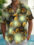 Oceanlyte Men's Hawaiian Golden Leaf Pattern Short Sleeve Shirt with Chest Pocket