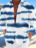 Oceanlyte Men's Blue And White Horizontal Stripes Print Long Sleeve Shirt with Chest Pocket