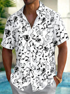 Oceanlyte Men's Graphic Musical Notes Print Short Sleeve Shirt with Chest Pocket