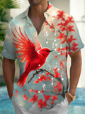 Oceanlyte Men's Graphic Red Bird Print Musical Notes Print Short Sleeve Shirt with Chest Pocket
