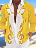 Oceanlyte Men's Graphic Musical Notes Print Treble Clef Print Long Sleeve Shirt with Chest Pocket