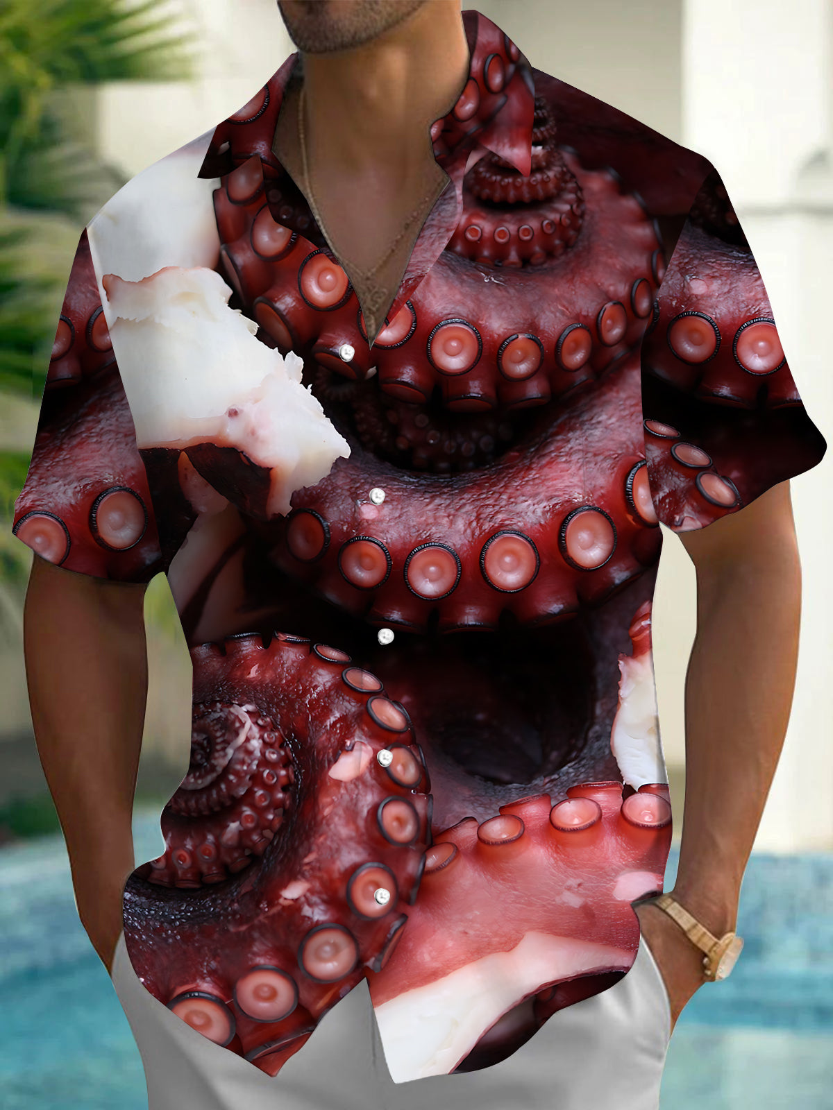 Oceanlyte Men's Graphic Octopus Tentacles Print Seafood Print Short Sleeve Shirt with Chest Pocket