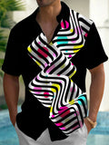 Oceanlyte Men's Printed Abstract Wavy Lines Print Short Sleeve Shirt with Chest Pocket