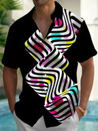 Oceanlyte Men's Printed Abstract Wavy Lines Print Short Sleeve Shirt with Chest Pocket