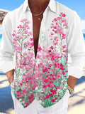 Oceanlyte Men's Floral Pink Flower Print Floral Pattern Long Sleeve Shirt with Chest Pocket
