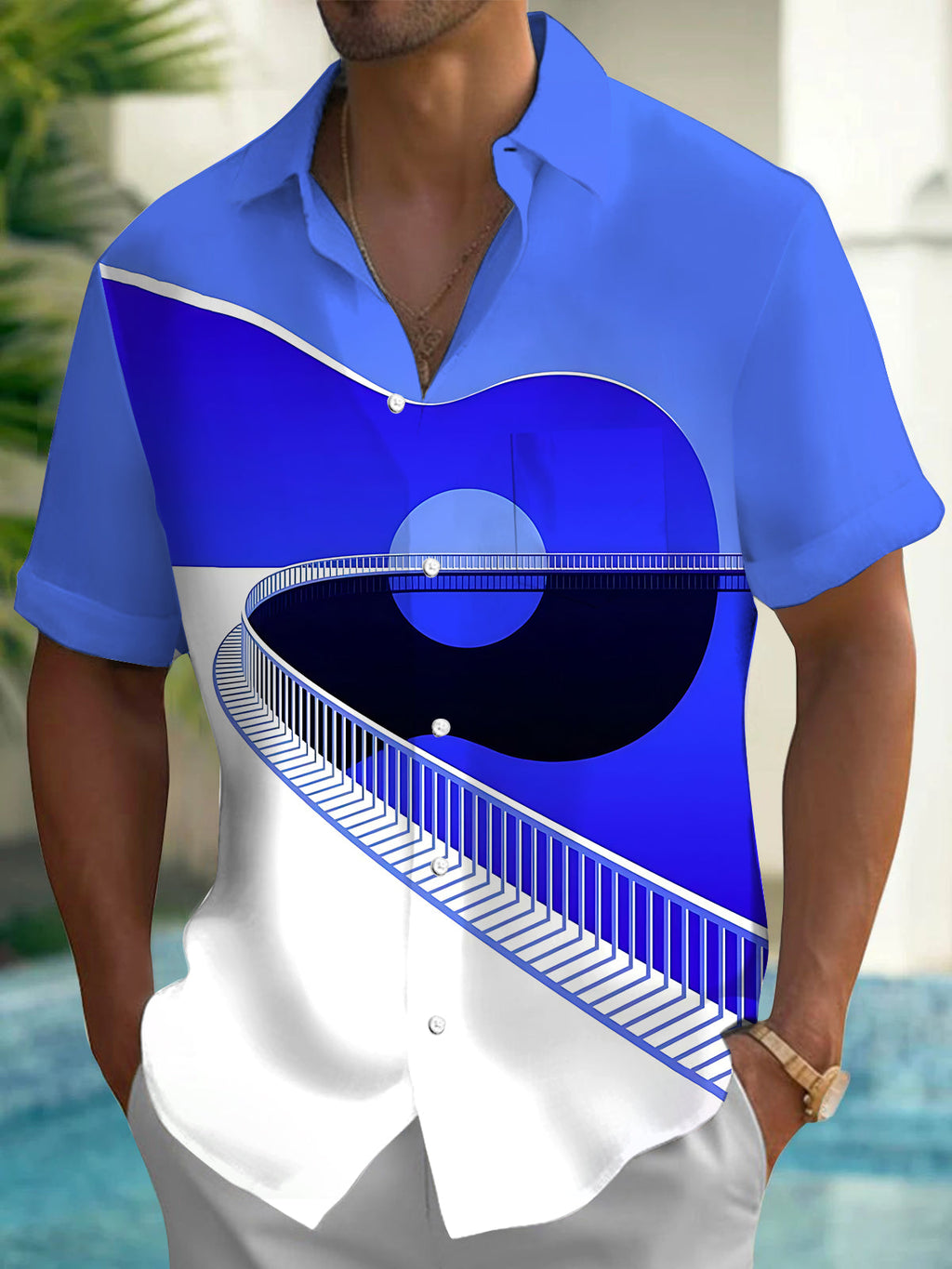 Oceanlyte Men's Printed Abstract Geometric Bridge Print Short Sleeve Shirt with Chest Pocket
