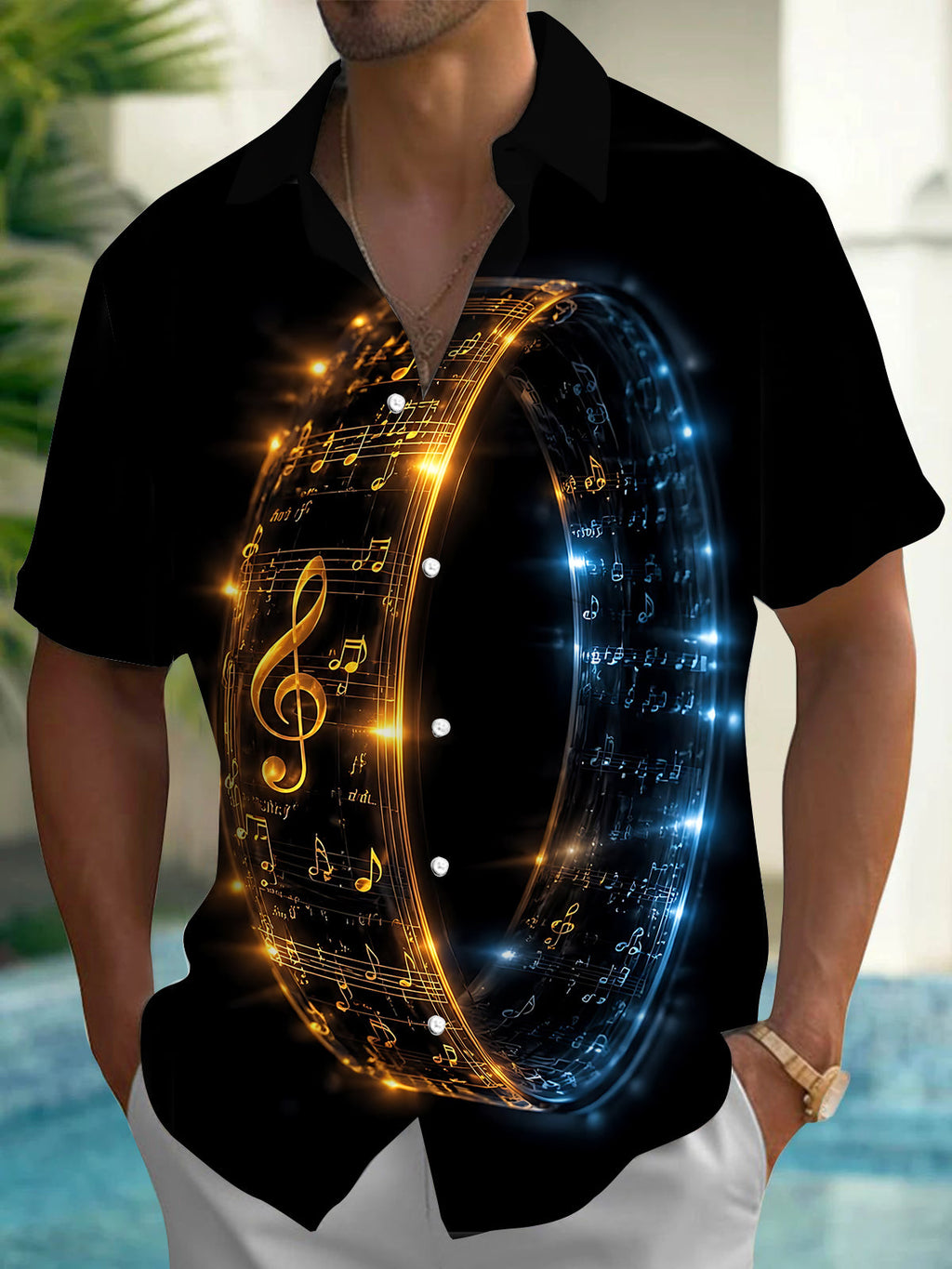 Oceanlyte Musical Notes Short Sleeve Shirt with Chest Pocket