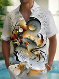 Oceanlyte Men's Printed Abstract Crab Design Print Short Sleeve Shirt with Chest Pocket