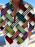 Oceanlyte Men's Printed Colorful Geometric Stripes Print Long Sleeve Shirt with Chest Pocket