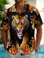Oceanlyte Men's Hawaiian Tiger Face Print Short Sleeve Shirt with Chest Pocket
