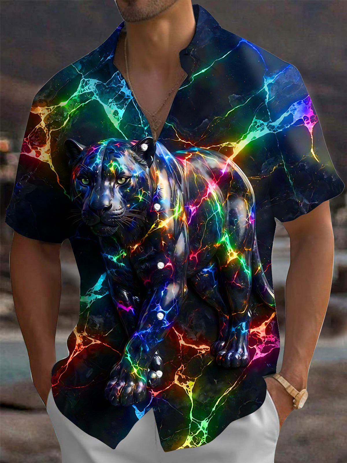 Oceanlyte Men's Graphic V-neck Print Short Sleeve Shirt with Chest Pocket