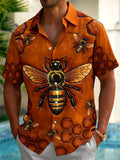 Oceanlyte Men's Printed Bee Print Honeycomb Pattern Short Sleeve Shirt with Chest Pocket