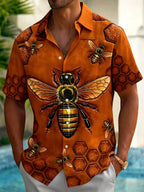 Oceanlyte Men's Printed Bee Print Honeycomb Pattern Short Sleeve Shirt with Chest Pocket
