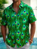 Oceanlyte Men's Tropical Peacock Feather Print Short Sleeve Shirt with Chest Pocket