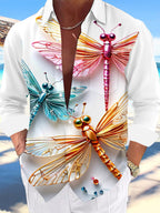 Oceanlyte Men's Graphic Metallic Dragonflies Print Long Sleeve Shirt with Chest Pocket
